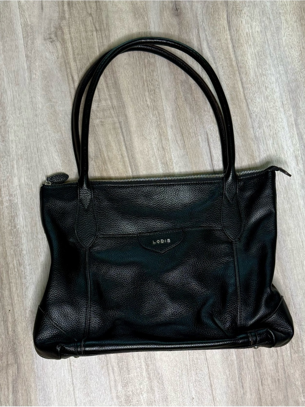 Lodis Black Pebbled Leather Zip-Top Tote